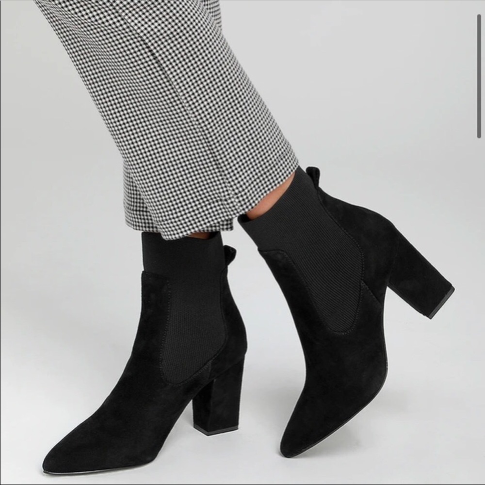 Steve Madden Richter Black Leather Suede Chelsea Sock Bootie Pointed Toe 8M